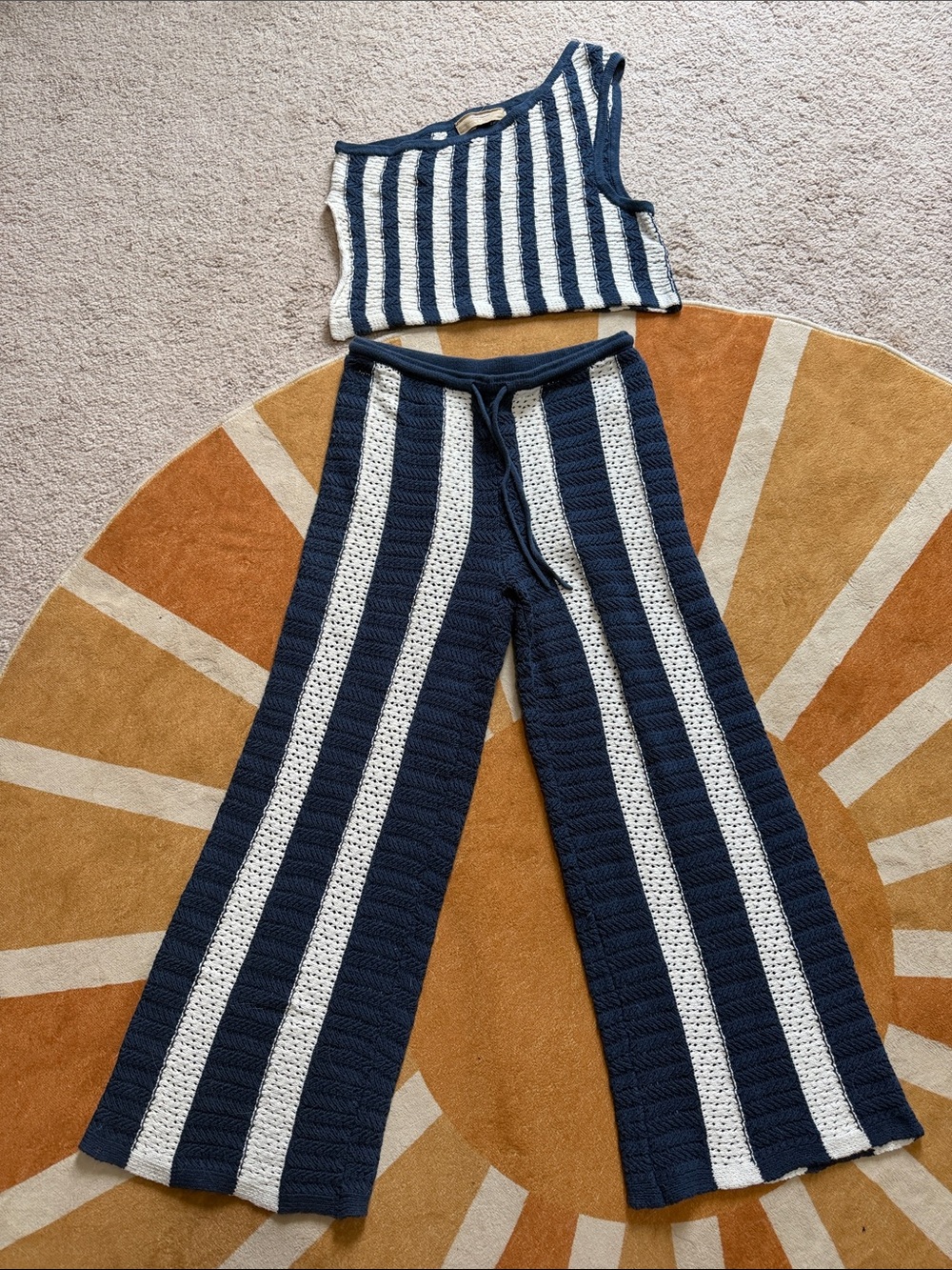 Free People Navy and Cream Striped Crochet set